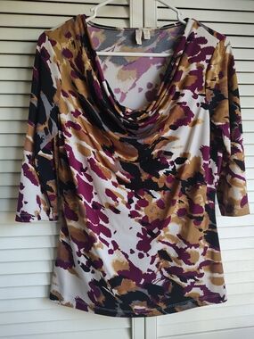 Madison Cowl Neck Top in Plum, Camel & Black
